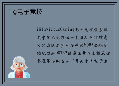 ⅰg电子竞技